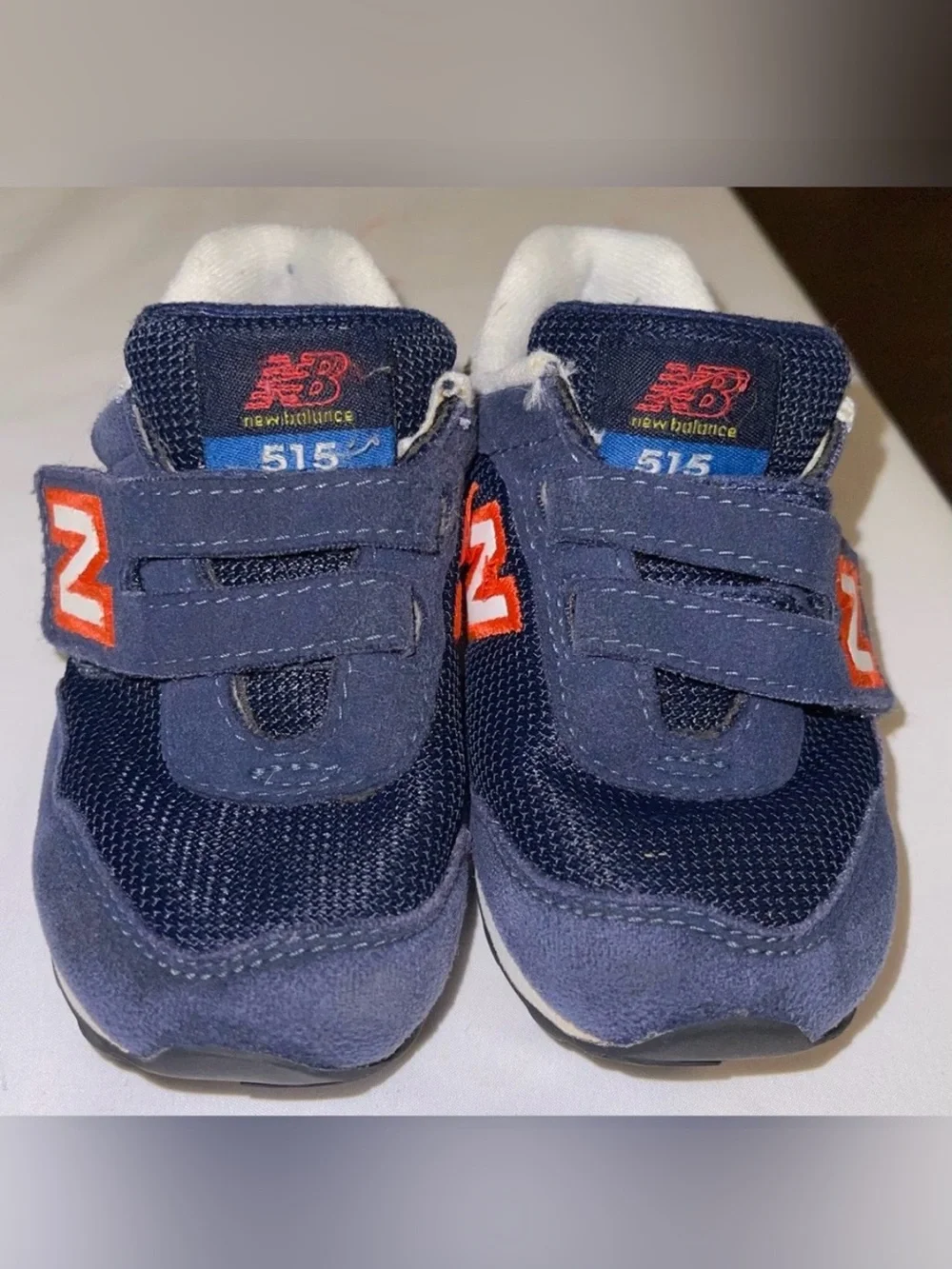 New Balance 515 boys 7.5 suede navy red Velcro